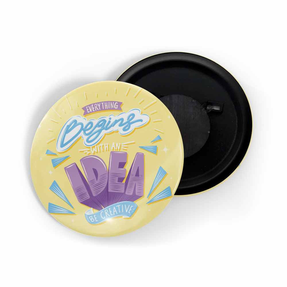 dhcrafts Fridge Magnet Yellow Color Everything Begins With An Idea Be Creative Glossy Finish Design Pack of 1 (58mm)